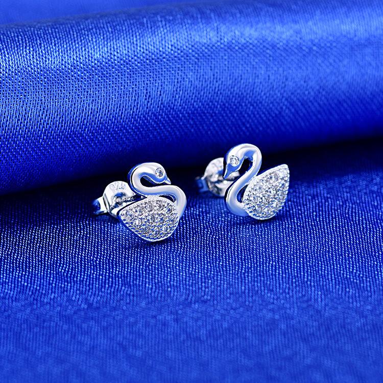 Simple Little Swan Earrings Flash Diamond Micro-set Zircon Female Student Popular Earrings Anti-allergic