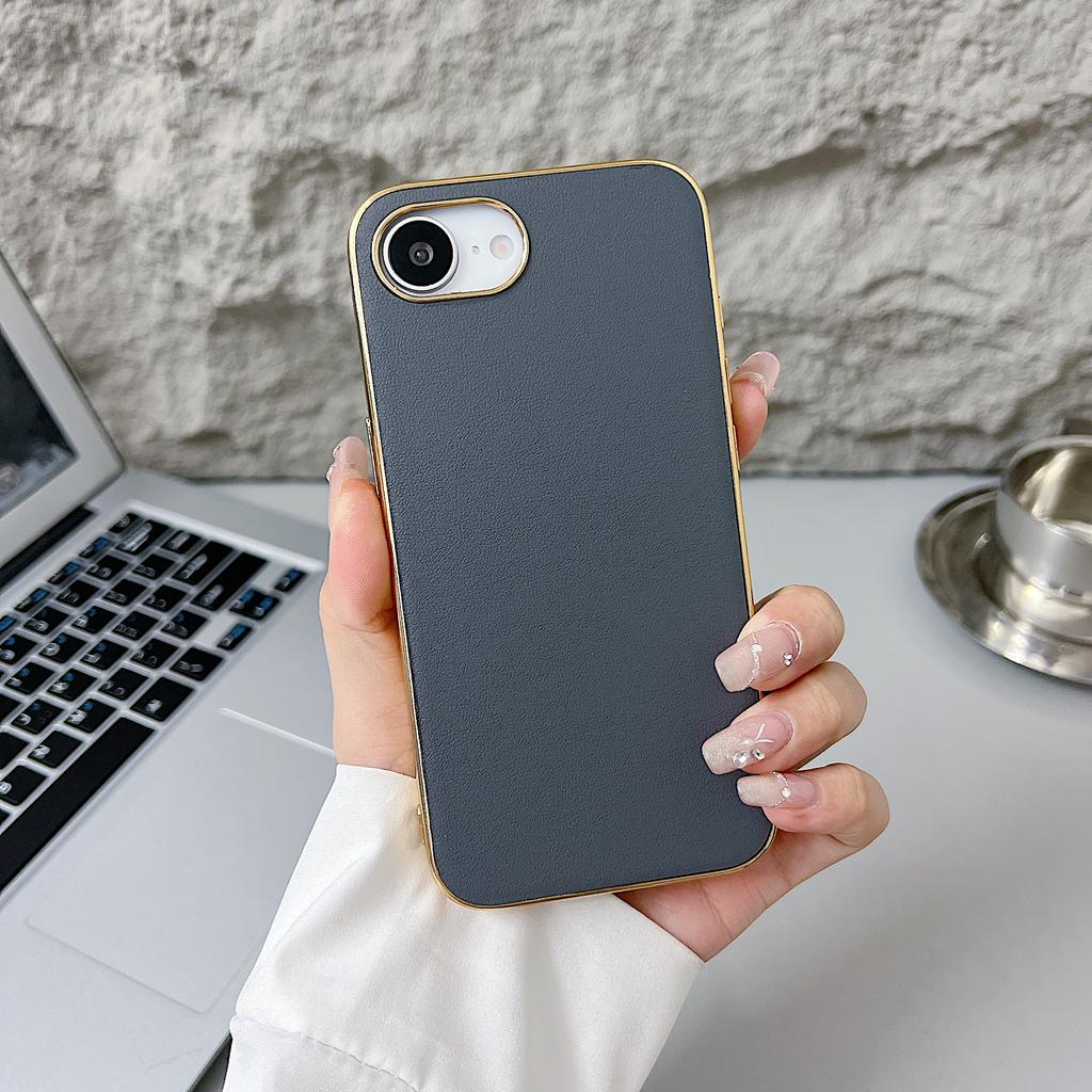 For iPhone 16e Case Nappa Texture PC+PU+TPU Phone Back Cover