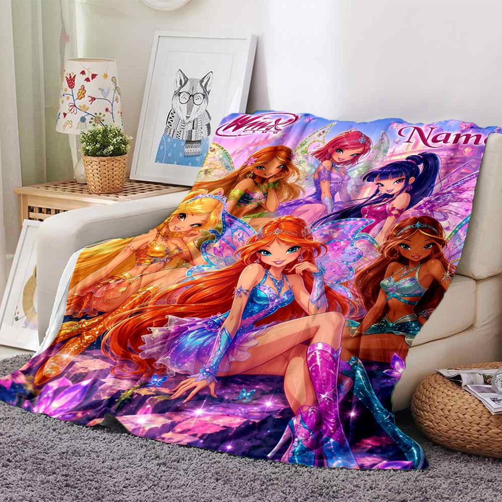 Custom Name Winx Club Theme Printed Blanket Perfect For Couch Bed Travel Outdoor Use Machine Washable Cozy Durable
