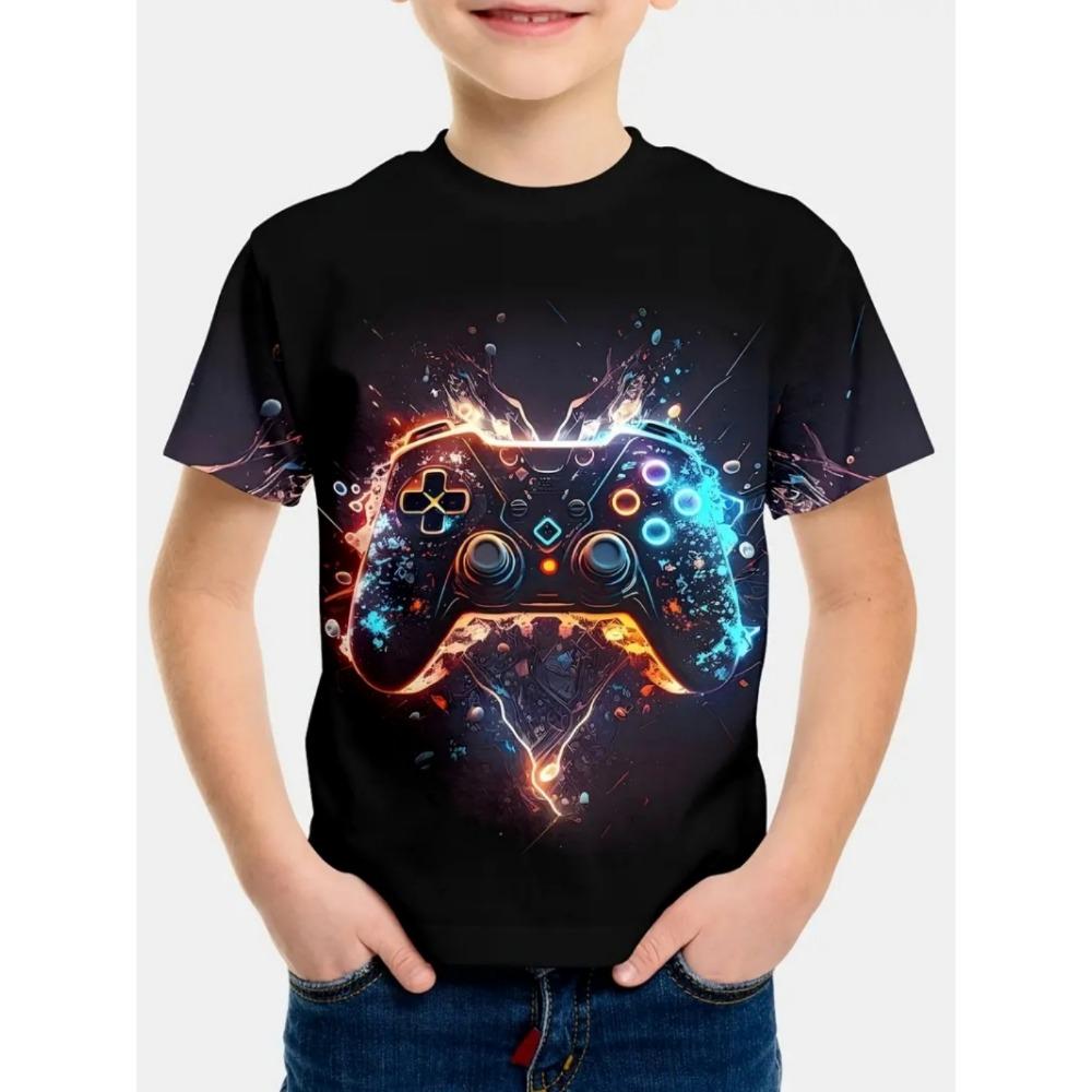 Casual Game Style Kids T-Shirt, Boys' Top, Baby Summer Short Sleeve Comfortable Clothing