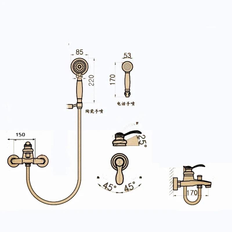Grifo de Ducha de Latón Antiguo para Baño Grifo de Bañera Grifo Mezclador Juego de Alcachofa de Mano de ABS Grifos de Válvula de Control de Ducha de Montaje en Pared Negro