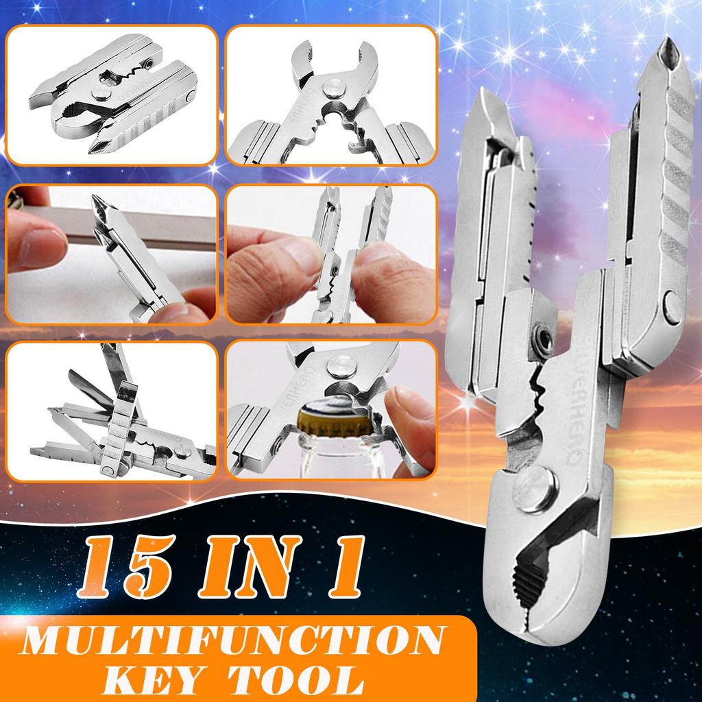 Miniature Mini Multi-Tool Pliers 15-in-1 Function Stainless Steel Pocket Size