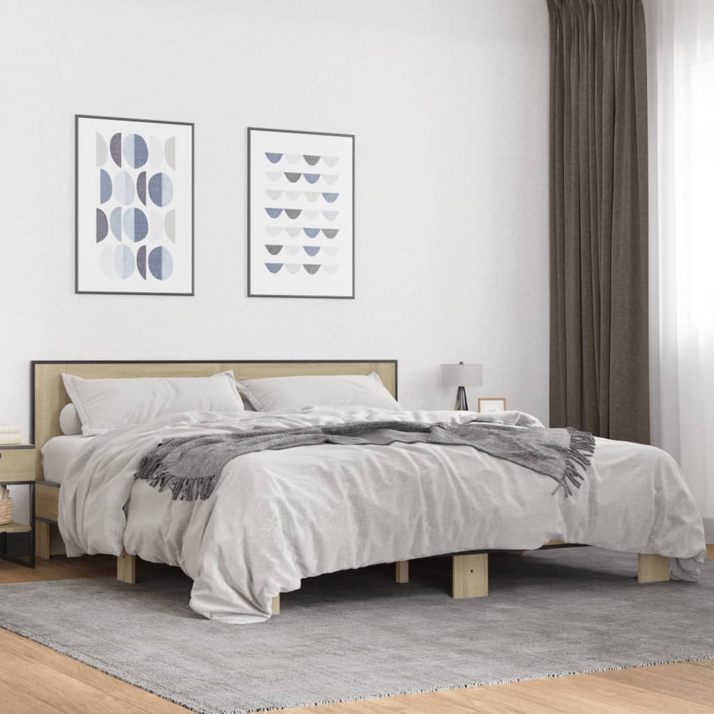 Bed Frame In Sonoma Oak Finish 200 X 200 Cm Made of Wood Based Panel and Metal