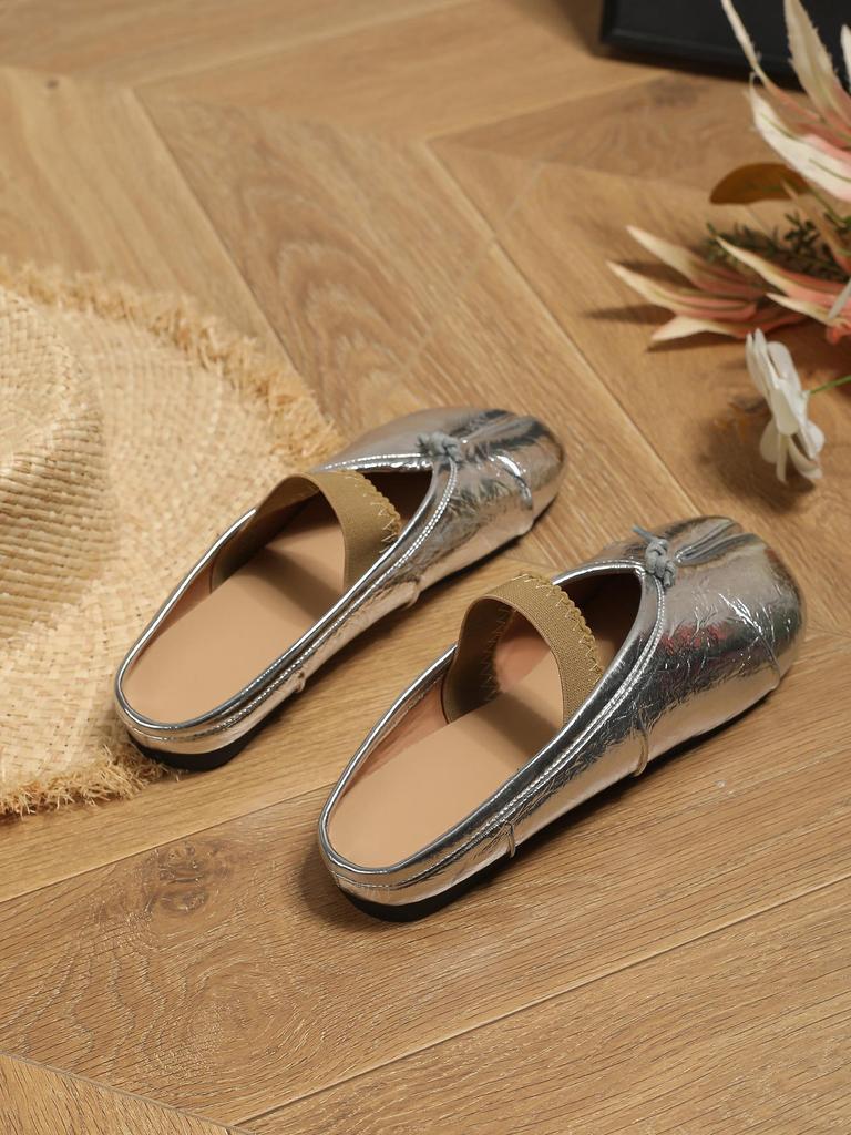 Γυναικεία Μοβ Μαμά Μαλακής Σόλας Επίπεδα Loafers με Λουράκι Διχάλας Δακτύλων με Χοιροδίκτυλο