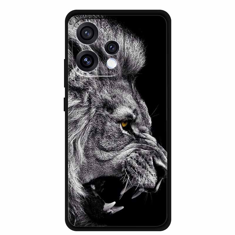 For Oppo Reno15 5G Case 6.59" Cute Cat Balck Edge Soft Silicone Wolf Phone Back Cover For Oppo Reno 15c 5G Protective Lion Funda