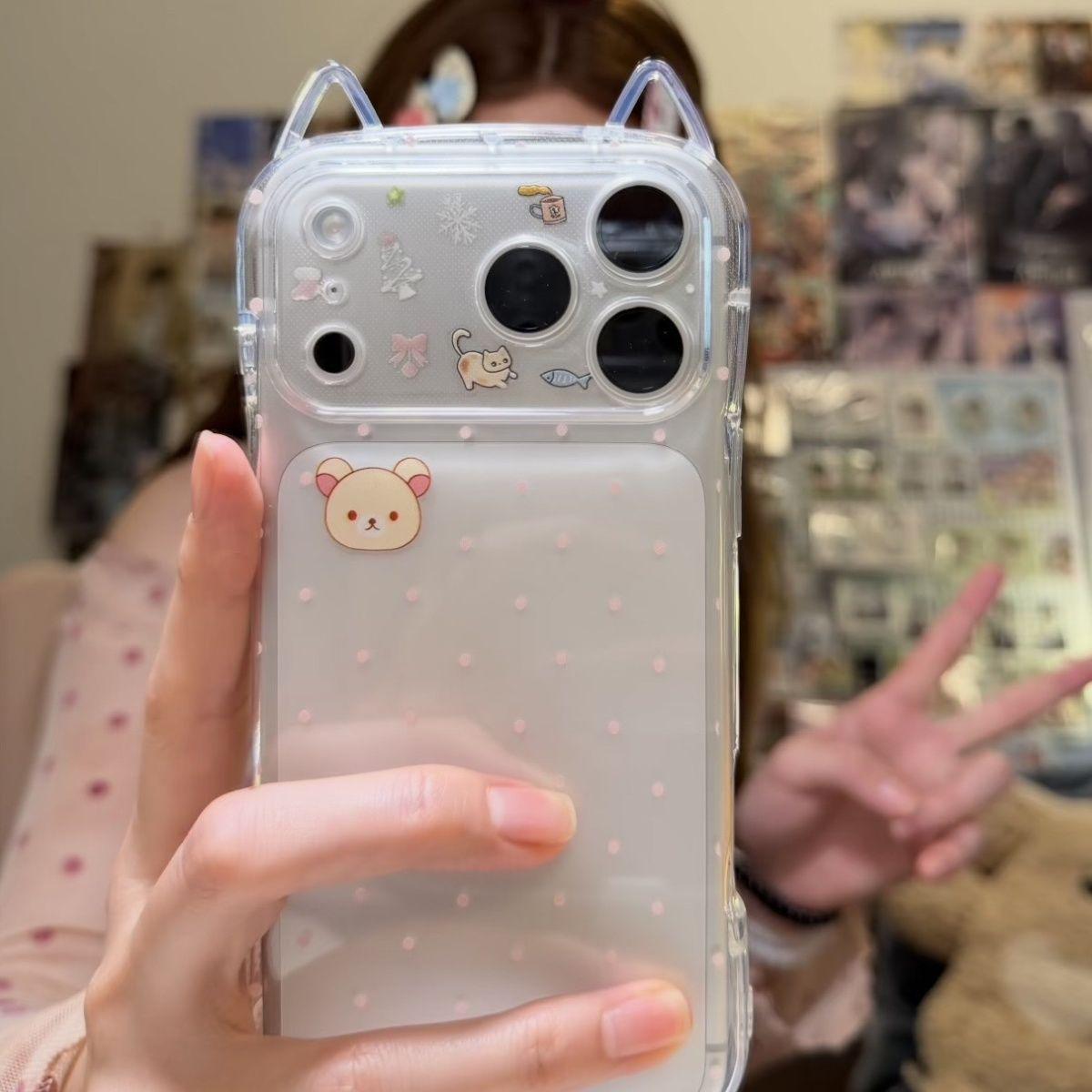 

Cute Rilakkuma Cat Ear Phone Case for Apple 13, 14, 15, 16 Pro Max, 17 with Precise Cutouts Apple 16 Plus