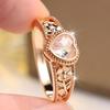Romantic Gold Color Heart Zircon Hollow Floral Ring for Women Daily Wear and Party