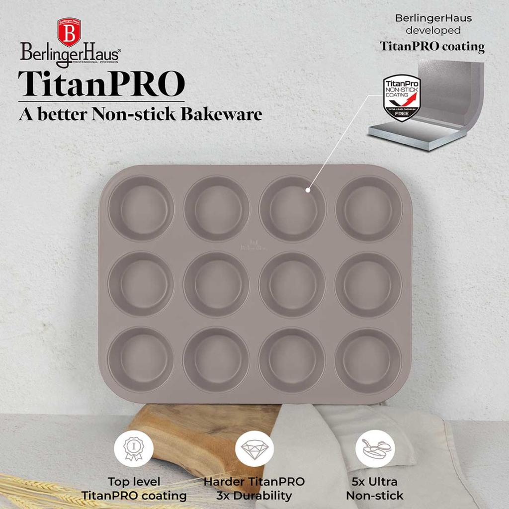Titanium Muffin Form For 12 Muffins Berlinger Haus Bh-7947 Taupe