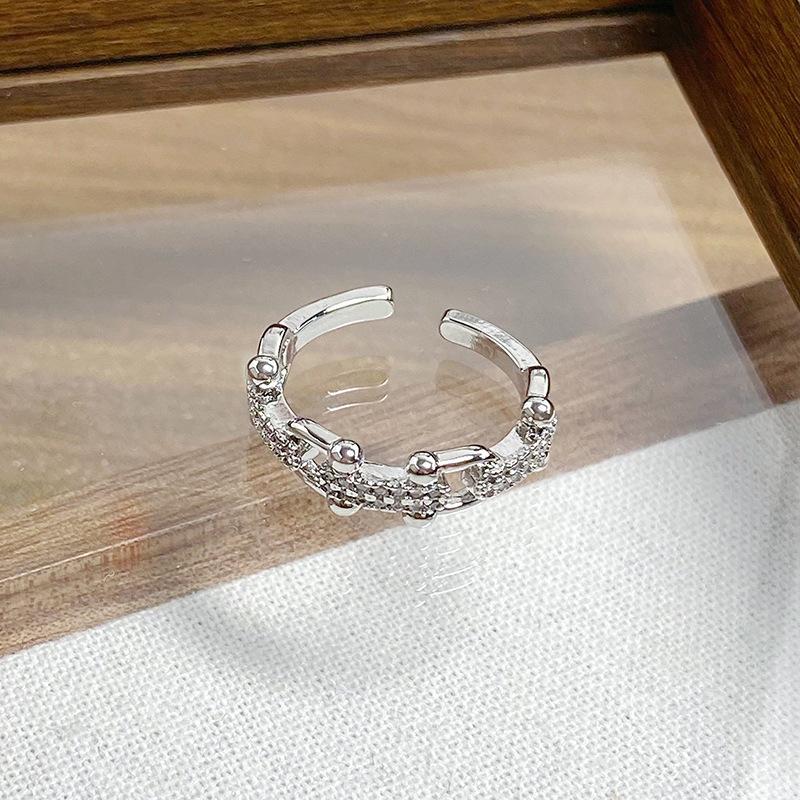 Day Cold Wind Zircon Light Luxury High Sense Open Ring Exquisite Geometric Personality Niche Ring Woman