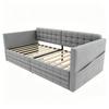 Upholstered Sofa Bed 90x190, Checkered Pattern, Storage Compartments On Sides, Two Drawers Under Bed, Guest or Single Bed, Velvet Fabric, Light Grey