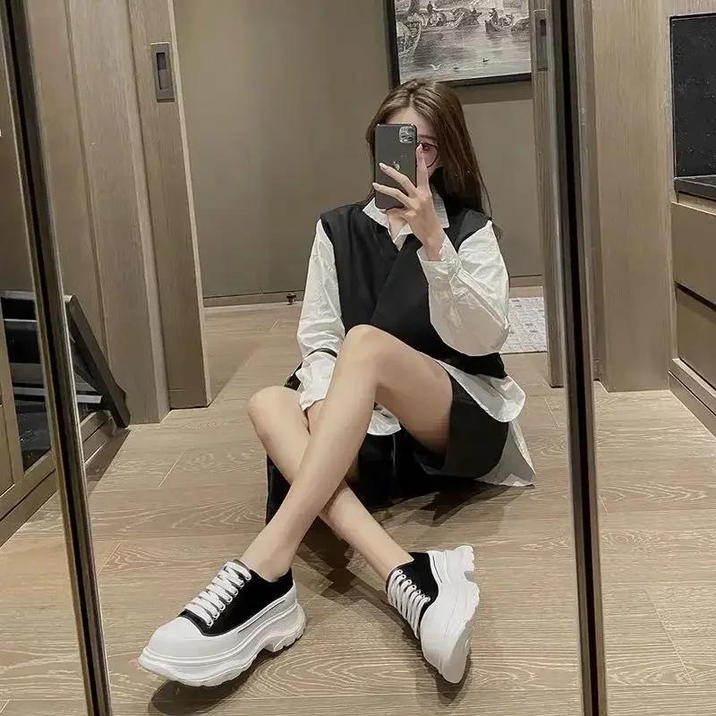 Lace Up Woman Footwear Light Whit Canvas Shoes for Women Designer Luxury Vulcanized Shoe Cotton A On Offer New In Deals Walking