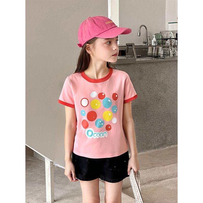 Trendy Children's Clothing 2026 Summer New Product Girls' Pure Cotton Round Neck Short-Sleeved T-Shirt Kidsren's Cartoon Printed Baby Clothes