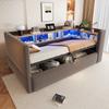 Lit rembourré Lit-canapé hydraulique 90*190cm, Équipé de lumières LED, Prises et de nombreux compartiments de rangement, Multifonctionnel, Lit simple, Gris foncé