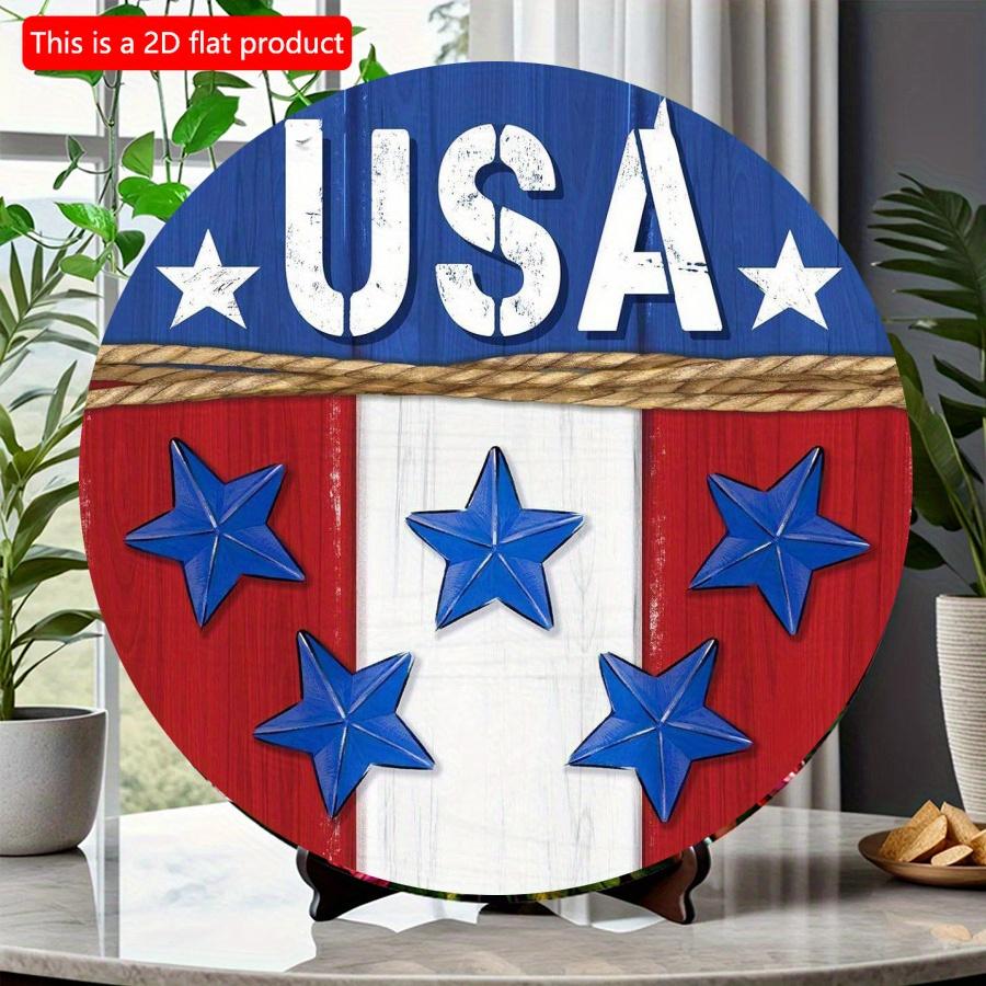 2D flat 20*20cm1pc USA Flag Theme Red&White&Blue stripes Star elements Round ornament, Patriotic Independence Day Welcome Sign For Wall, Simple