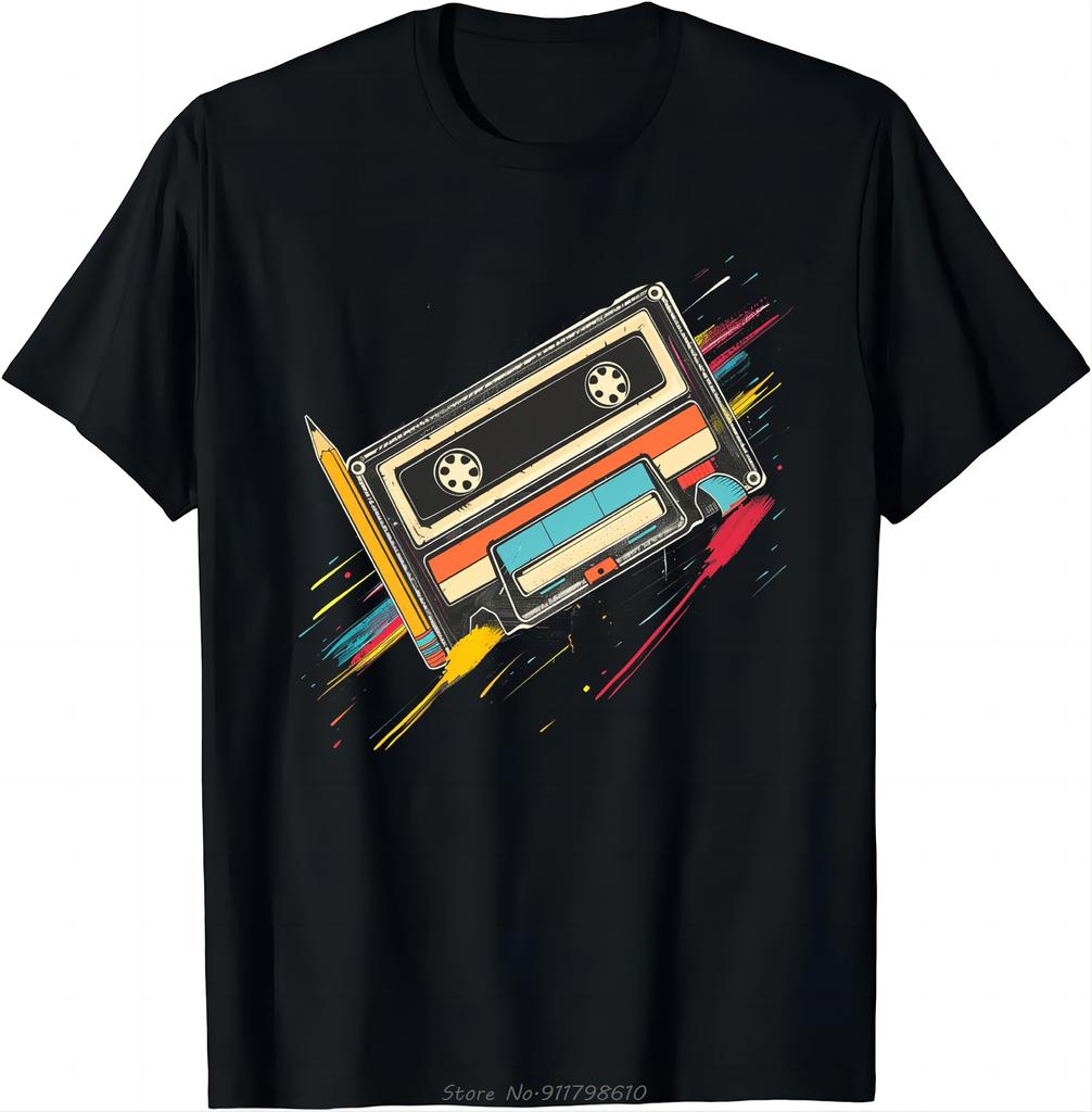 80s Cassette Tape Pencil 1980s Retro Vintage Throwback Music Vintage T-shirt Oversized Unisex Tshirt Men Clothing Fitness Tshirt