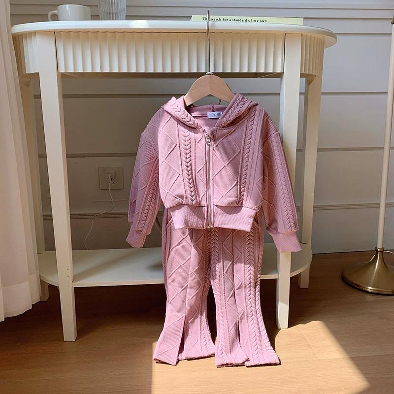 Girls' Suits, Autumn Clothes, Big Children's Short Knitted Long-sleeved Tops, Split Flared Pants, Two-piece Trend