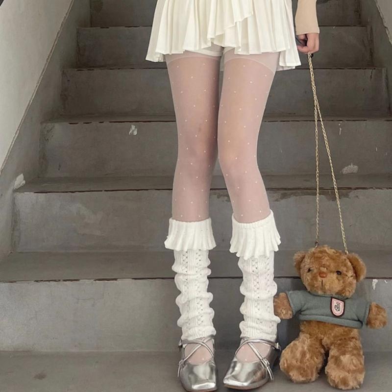 Womens Lolitas Knit Long Socks Ruffle Leg Warmers Harajuku Booties Socks Winter Warm Ankle Heap Socks