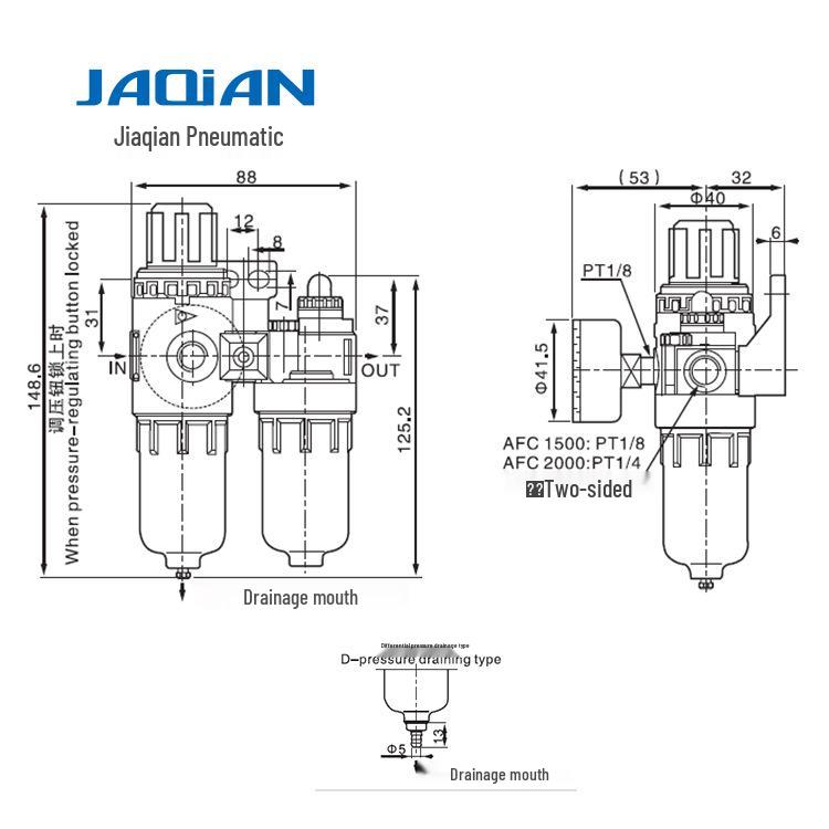 Two-Stage AFC2000 Air Compressor Regulator Oil-Water Separator with Filter