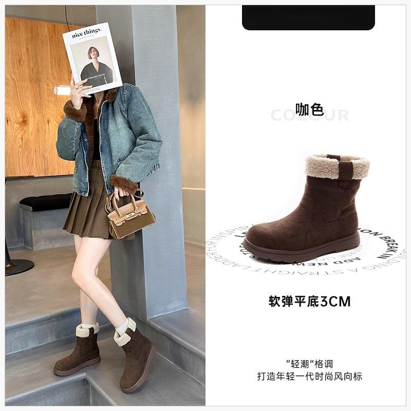 

Ruoji Boken shoes snow boots women s fleece thickened short boots 2025 winter fur integrated Northeast large cotton shoes 40 темно-коричневого кольору
