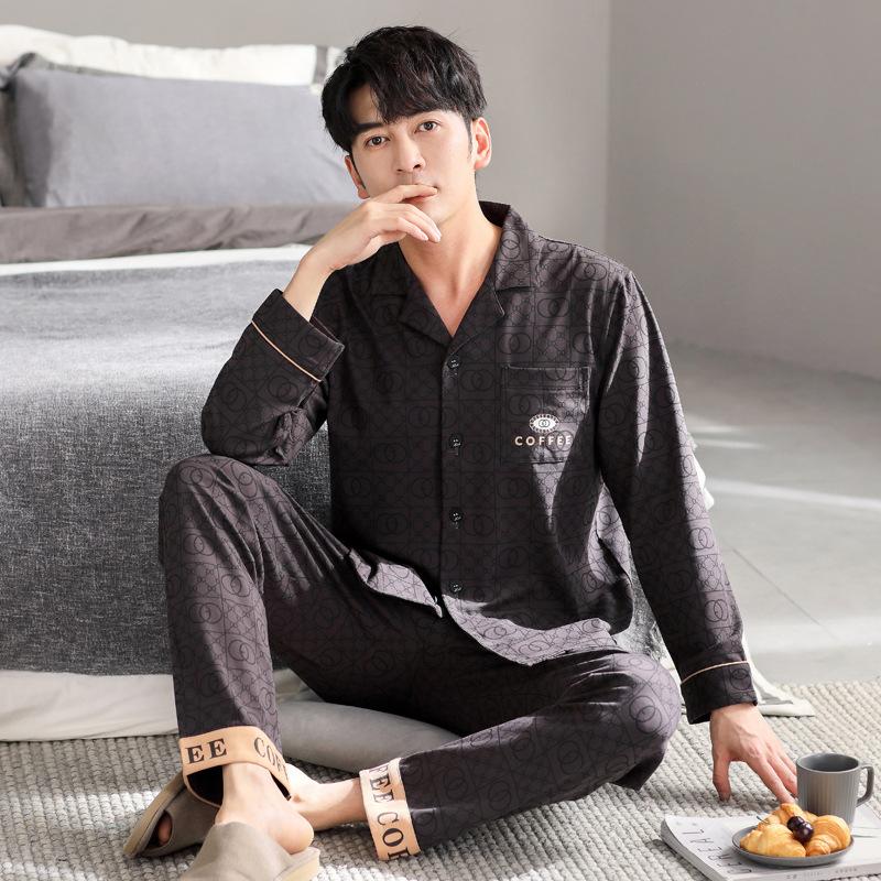 Pajamas Men'S Spring And Autumn Cotton Long Sleeve Men'S Autumn Men'S Wear Loungewear Suit