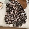Fleece Leopard Print Scarf Thick Scarves Retro Winter Shawl Wrap  Daily Commute