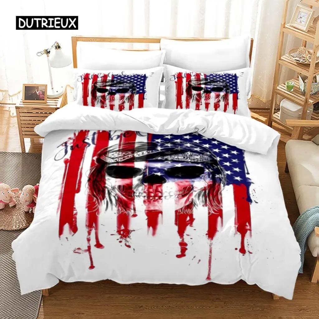 American Flag Duvet Cover Set Microfiber Red White Stripe Decor Bedding Independence Day Freedom Theme Quilt Cover