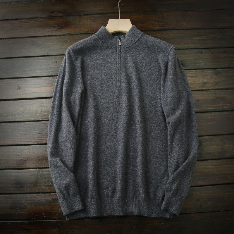 Great Product! 100/100% Wool! Foreign Trade Tail Goods Men's Autumn and Winter Clothing Warm Half Zipper Knit Sweater