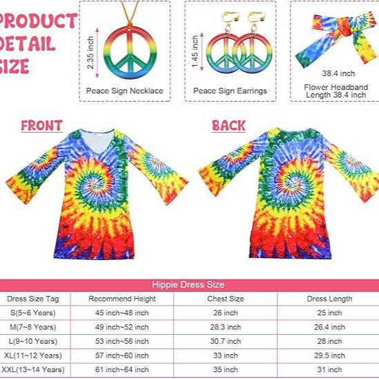 70s Hippie Print Dress for Girls Halloween Party