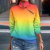 Ladies' And Winter Top With Zipper, Casual Gradient Color Long Sleeved Top