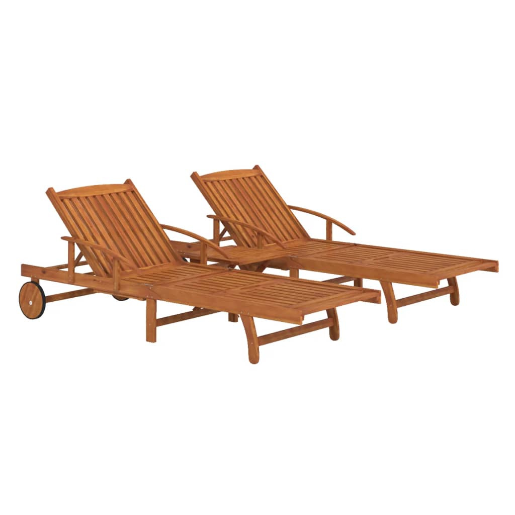 2 Piece Sun Lounger Set with Table Solid Acacia Wood