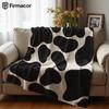 Black White Cow Print Cartoon Anime Print Flannel Blanket Soft Warm Throw for Kids Bedroom Sofa Bed Christmas Office Car