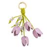 Artistic Tulips Themed Key Accessory Crafted From Leather With Elegant Bead Embellishment