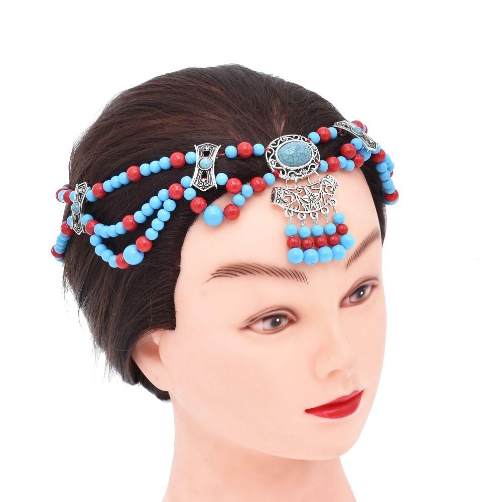 Gypsy Tribal Women Head Chain Forehead Chain Hanfu Headwear Bohemia Beads Headband  Gifts for Girls