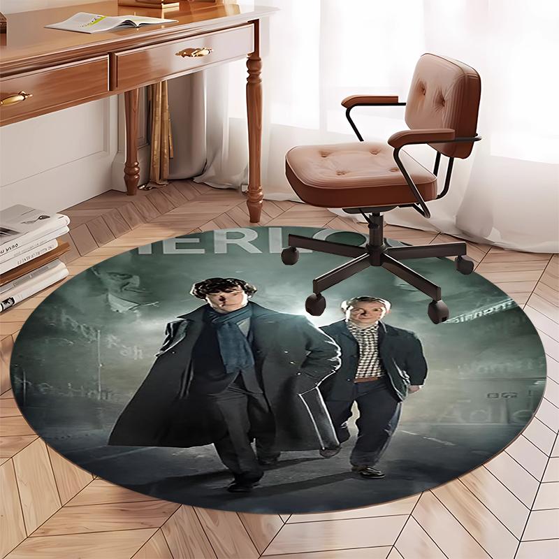 Sherlock Printed Round Rug Carpet Chair Rug Area Rug Entryway Doormats,for Office Chair Living Room Bedroom Kitchen Room.