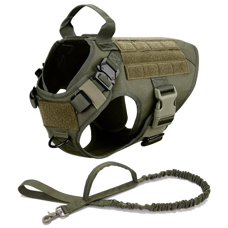 Tactical Dog Harness Collar Leash Set Dog Vest with Molle System & Handle Adjustable for Medium Large Dogs Outdoor Training