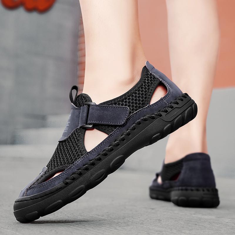 Outdoor Trendy Sandals Summer Mesh Hollow Casual High Quality Handmade Breathable Casual Shoes Summer Thick Bottom Men's Large