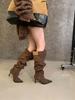 New stacked boots thin heel retro French single boots high heel spice girl wind pointed cowboy boots long boots