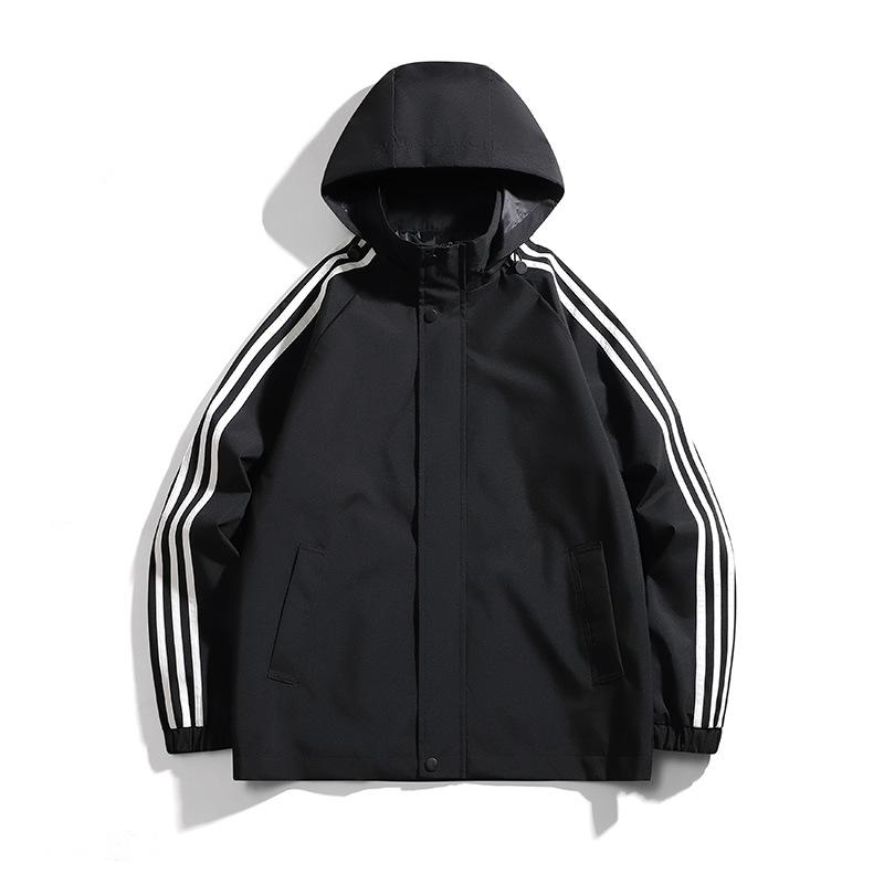 Spring and Autumn Jacket Men's Three-Bar Hooded Outdoor Sports Versatile Jacket Loose Windproof Casual Jacket