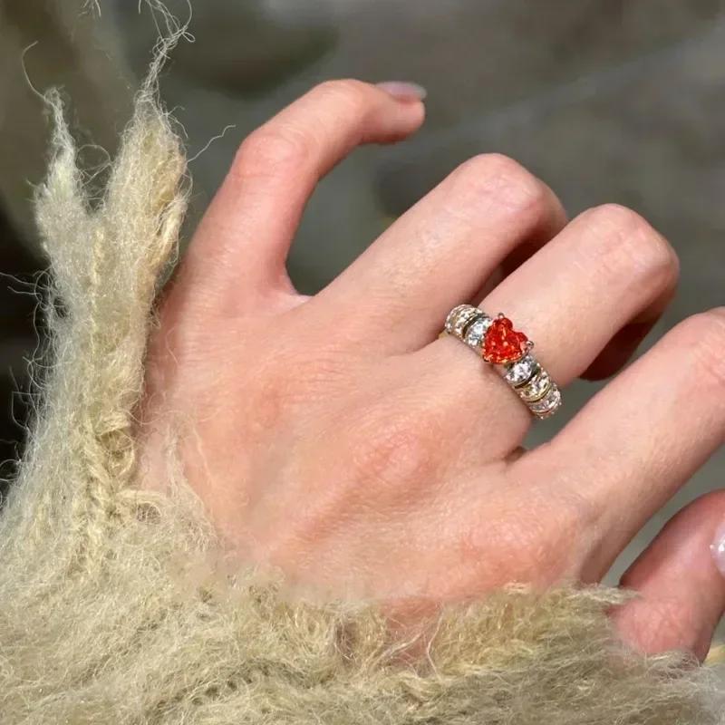 Klassische Vintage Orange farbe edelstein Herz ringe für frauen chic Licht Luxus Engagement Ring charms Schmuck Geschenk