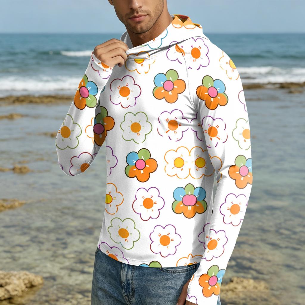 Men's UPF50+ Sun Protection Hoodie Lightweight Quick Dry Long Sleeve Hooded Shirt Breathable Outdoor Sportswear for Hiking Running Fishing