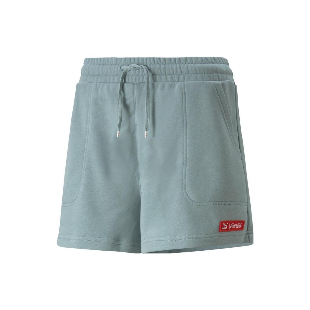 Puma X Coca-Cola Collaboration Solid Color Drawstring High-Waisted Straight-Leg Shorts Women shorts Green 536167-98