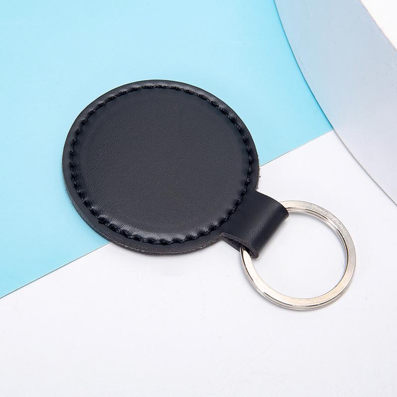 Vintage PU Leather Round Keychain Pendant - Stylish Car and Bag Accessory