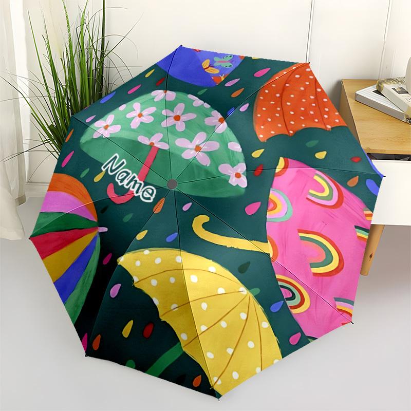 1pc Umbrellas Raindrops Custom Name Automatic Folding Umbrella, Durable Plastic & Iron, Lightweight for Outdoor Daily Use S1230070