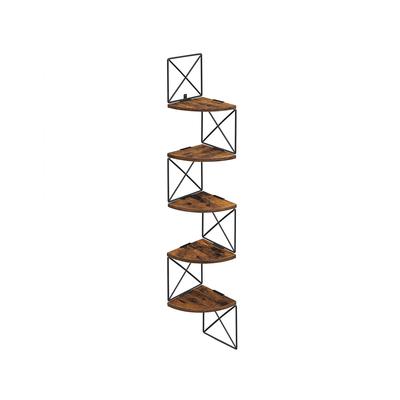 Corner Shelf Wall Mounted, Floating Shelf 5 Tier, Book Shelf, for Bedroom Living Room Bathroom Kitchen Office, Easy Assembly, Industrial