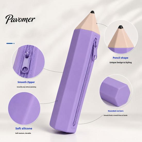 Multipurpose Storage Bag Students Silicone Pencil Case with Zipper, Waterproof Shaped School Stationery Pouch, Large Organizer for Pens, Erasers,