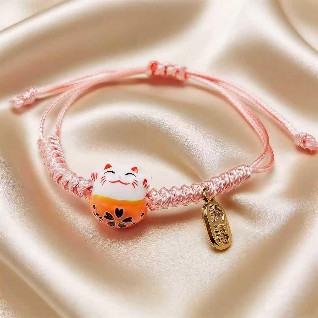 Simple Lucky Cat Knitted Bracelet Unisex Adjustable Cute Animal Woven Bracelet Harajuku Style Jewelry bracelets couple bracelet