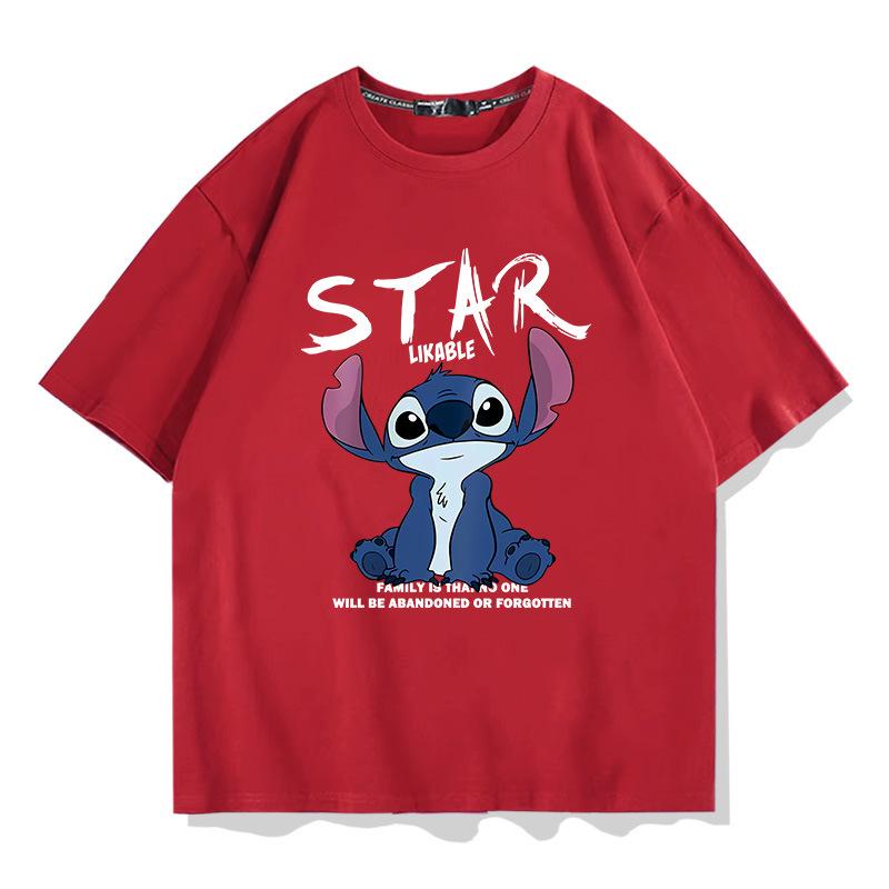 Disney Stitch Short-sleeved T-shirt for Men, 100% Pure Cotton Loose, Fashionable, Comfortable and Casual Men's T-shirt