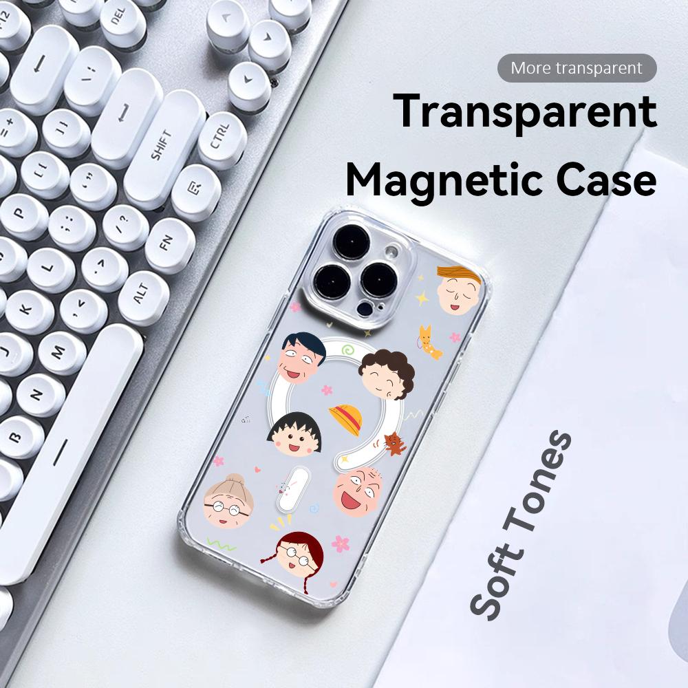 Chibi Maruko-chan Phone Case For iPhone 17 16 15 14 13 12 Pro Max Plus With Magnetic Crystal Clear Case Wireless Charge