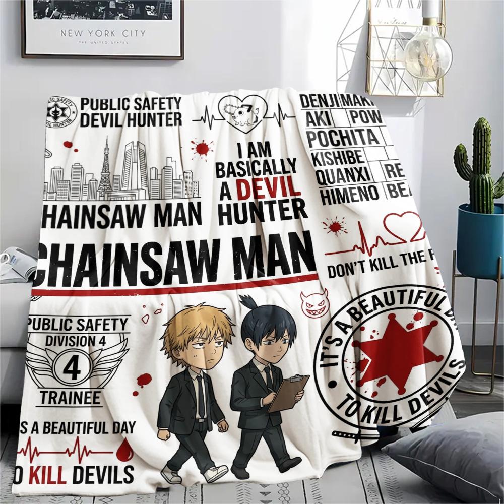1PC Chainsaw Man Patterned Flannel Blanket Suitable For All Seasons For Home Decor Warmth And Comfort Gifts Holiday Present