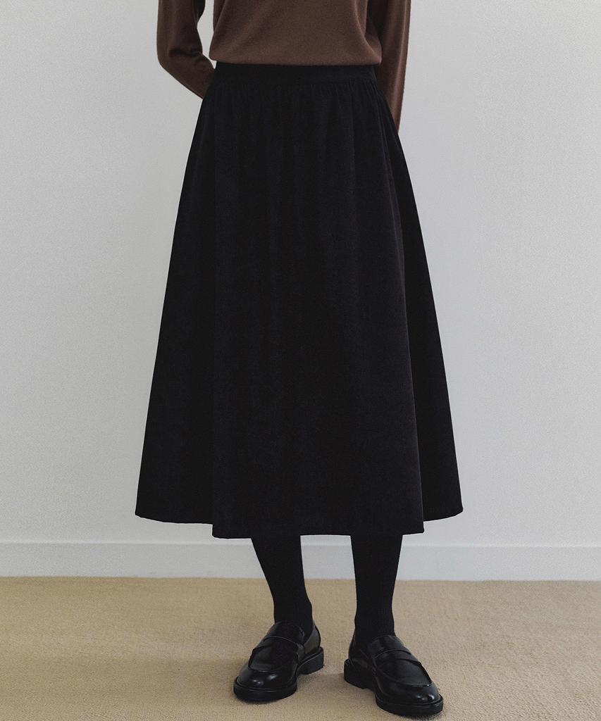 Roeil Blend Corduroy Flare Long Skirt - Black